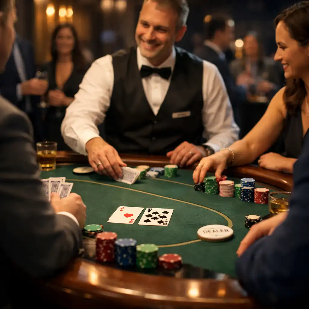 Mobilny stół pokerowy przygotowany na elegancki event firmowy