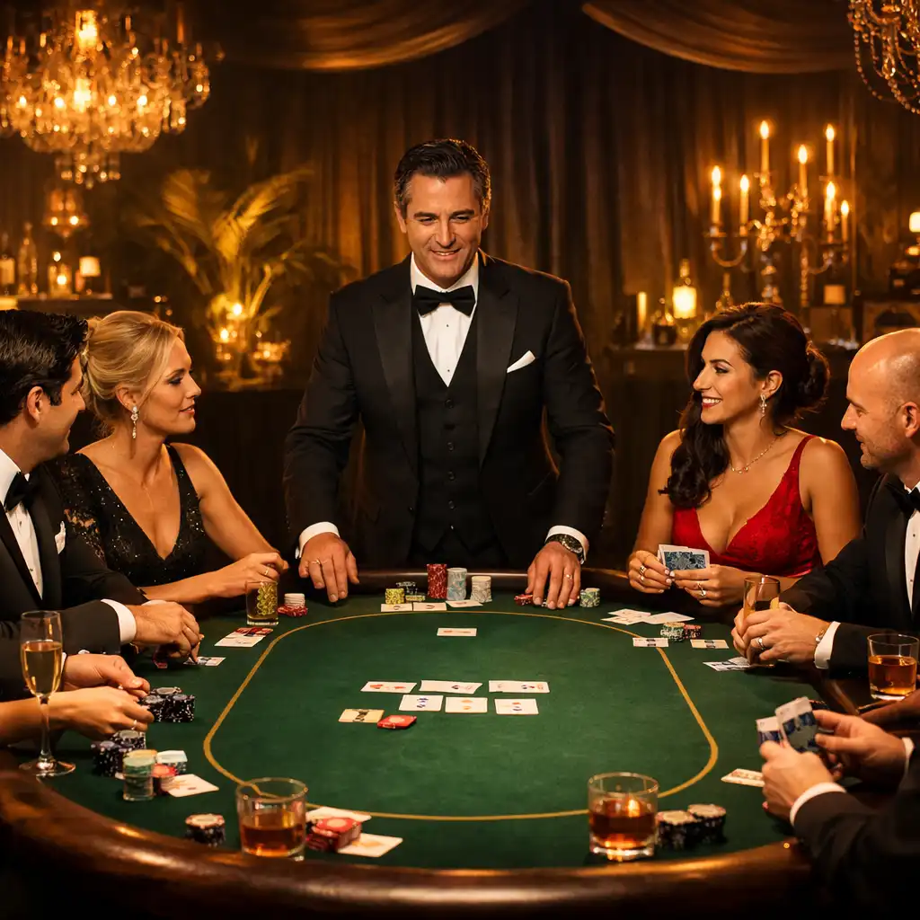 Elegancki stół pokerowy podczas ekskluzywnego wydarzenia organizowanego przez AHEAD PROFESSIONALS