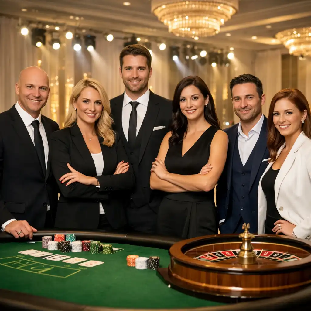 Zespół AHEAD PROFESSIONALS prowadzący elegancki event przy stole kasynowym